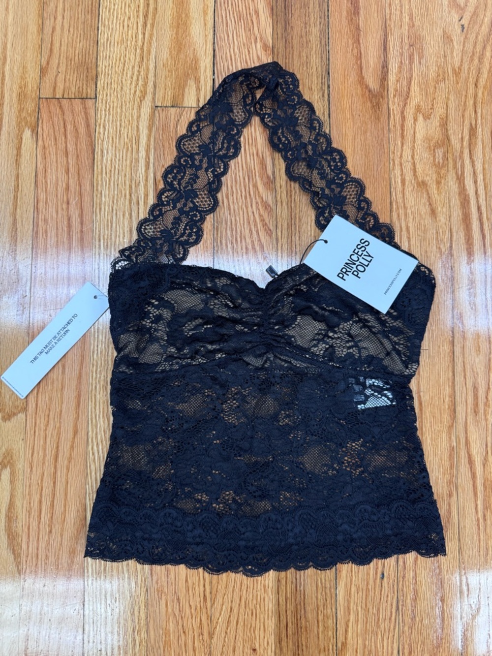 Princess Polly Fantasize Black Lace Halter Crop Top
